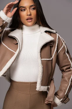 Tan Faux Leather Sherpa Jacket*JLUXLABEL New