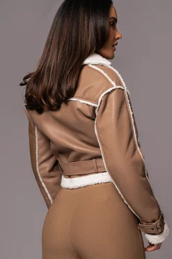 Tan Faux Leather Sherpa Jacket*JLUXLABEL New