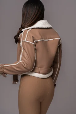 Tan Faux Leather Sherpa Jacket*JLUXLABEL New