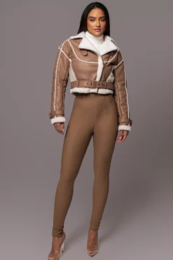 Tan Faux Leather Sherpa Jacket*JLUXLABEL New