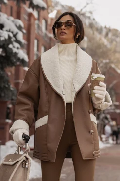 Tan Presley Faux Leather Coat*JLUXLABEL Online