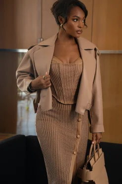 Tan Raja Faux Leather Jacket*JLUXLABEL Clearance