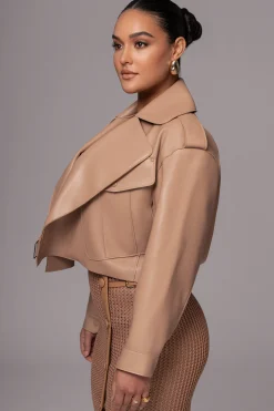 Tan Raja Faux Leather Jacket*JLUXLABEL Clearance