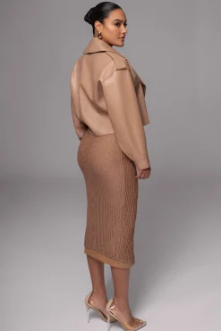 Tan Raja Faux Leather Jacket*JLUXLABEL Clearance