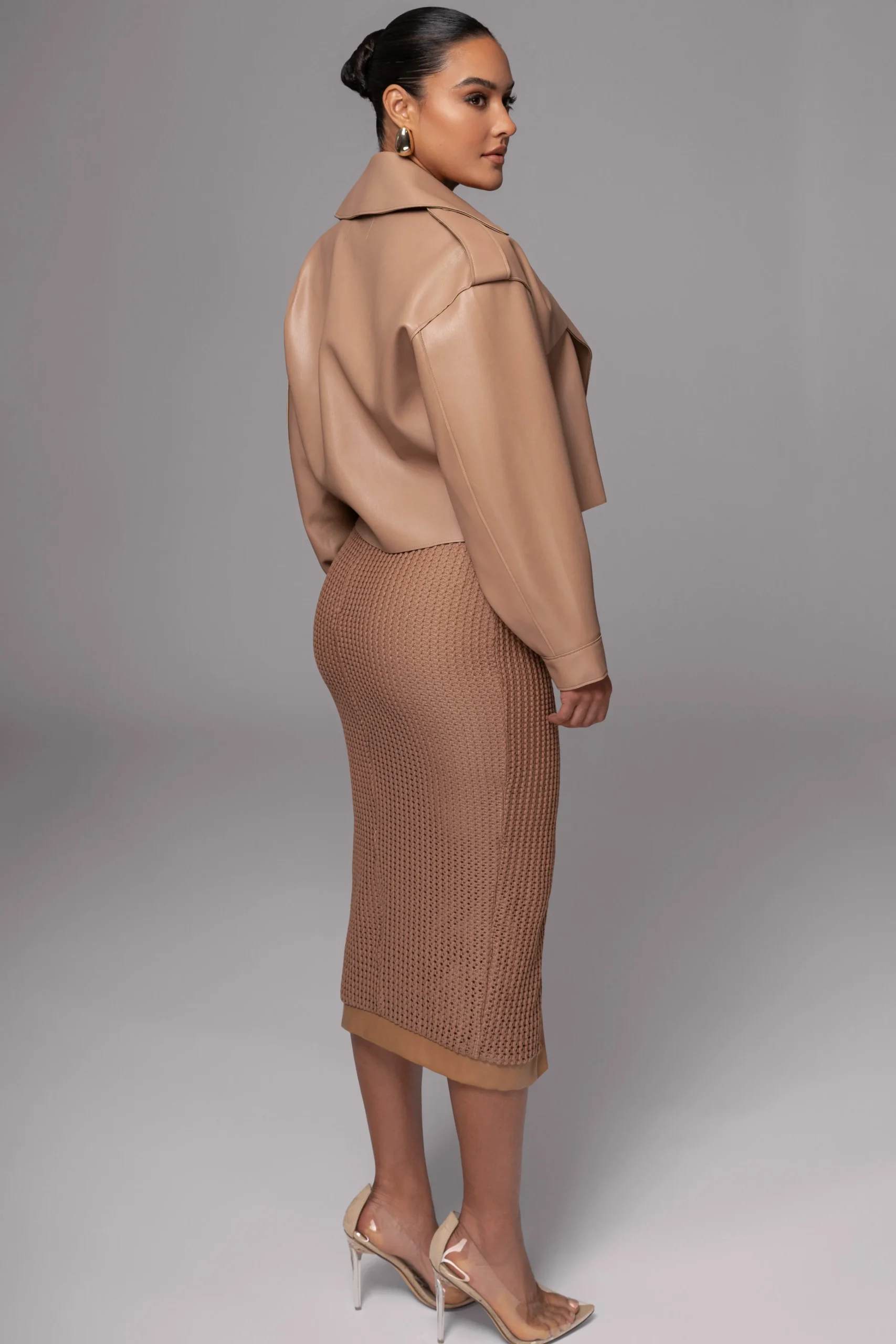 Tan Raja Faux Leather Jacket*JLUXLABEL Clearance