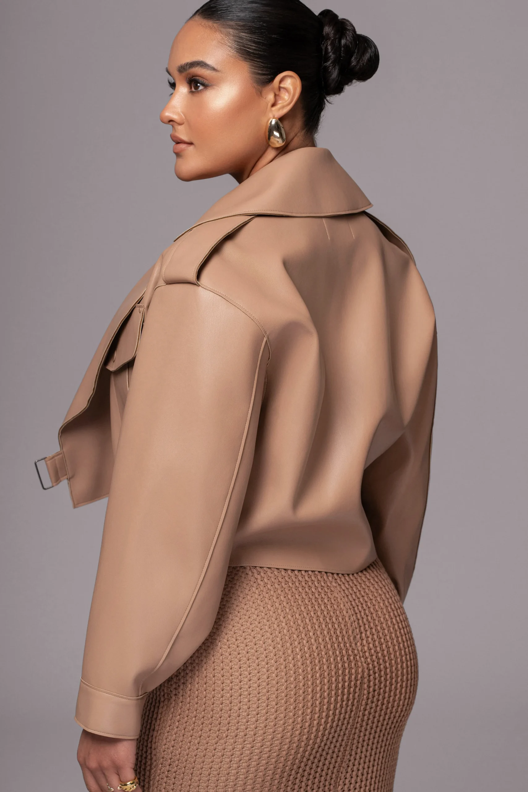 Tan Raja Faux Leather Jacket*JLUXLABEL Clearance