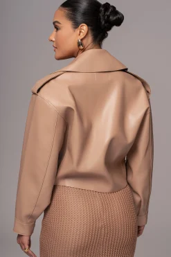 Tan Raja Faux Leather Jacket*JLUXLABEL Clearance