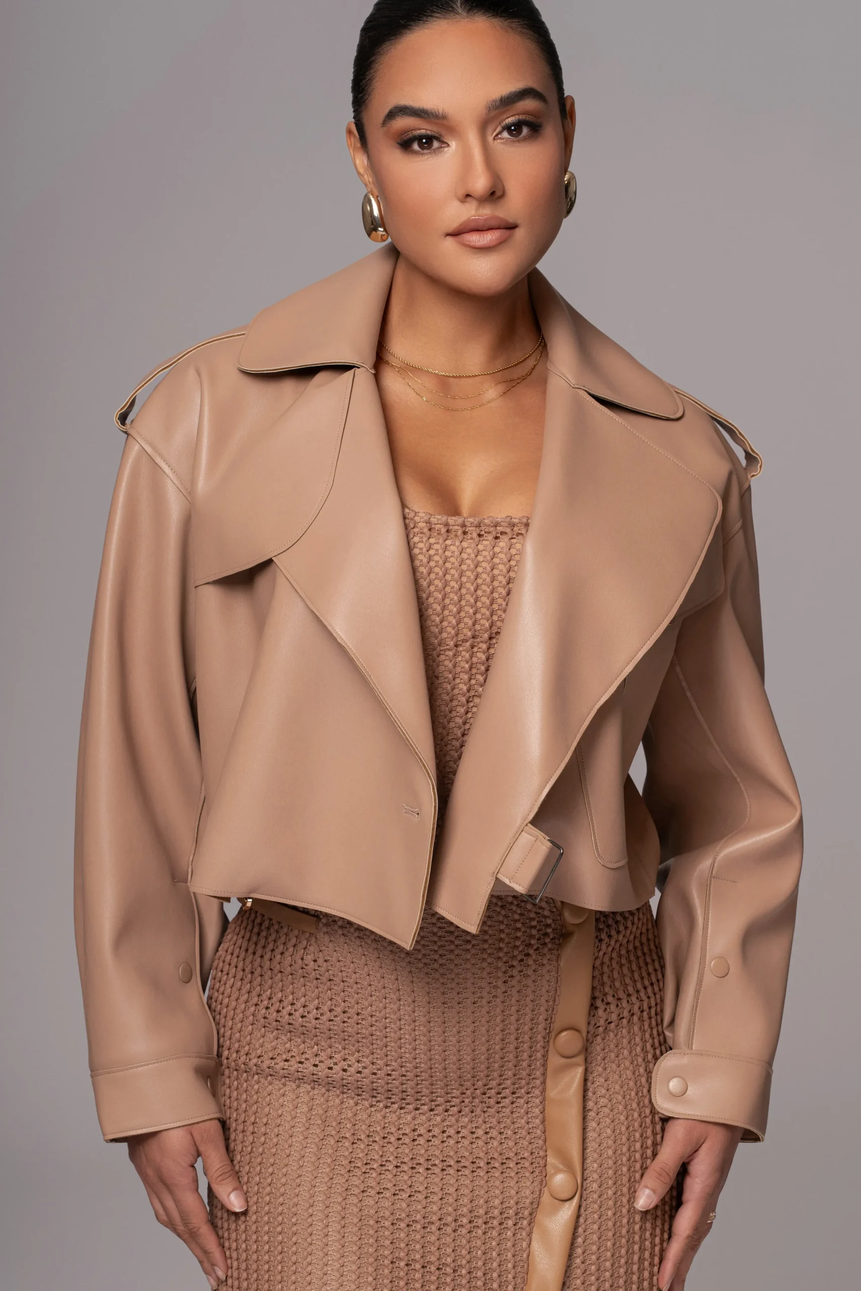 Tan Raja Faux Leather Jacket*JLUXLABEL Clearance