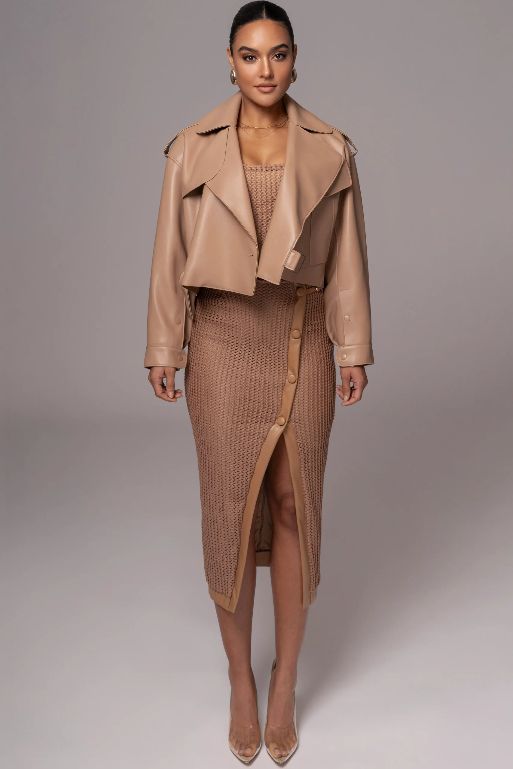 Tan Raja Faux Leather Jacket*JLUXLABEL Clearance