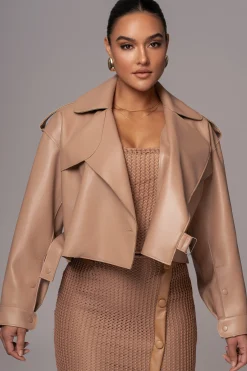 Tan Raja Faux Leather Jacket*JLUXLABEL Clearance