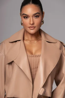 Tan Raja Faux Leather Jacket*JLUXLABEL Clearance