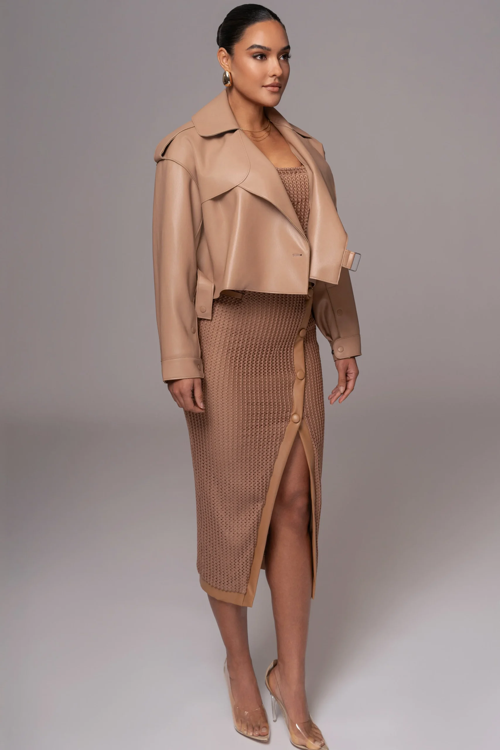 Tan Raja Faux Leather Jacket*JLUXLABEL Clearance