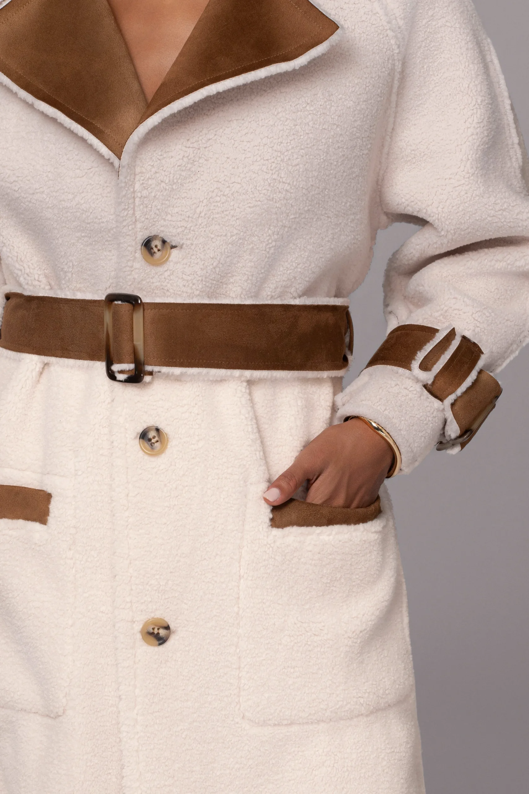 Tan Suede And Sherpa Reversible Coat*JLUXLABEL New