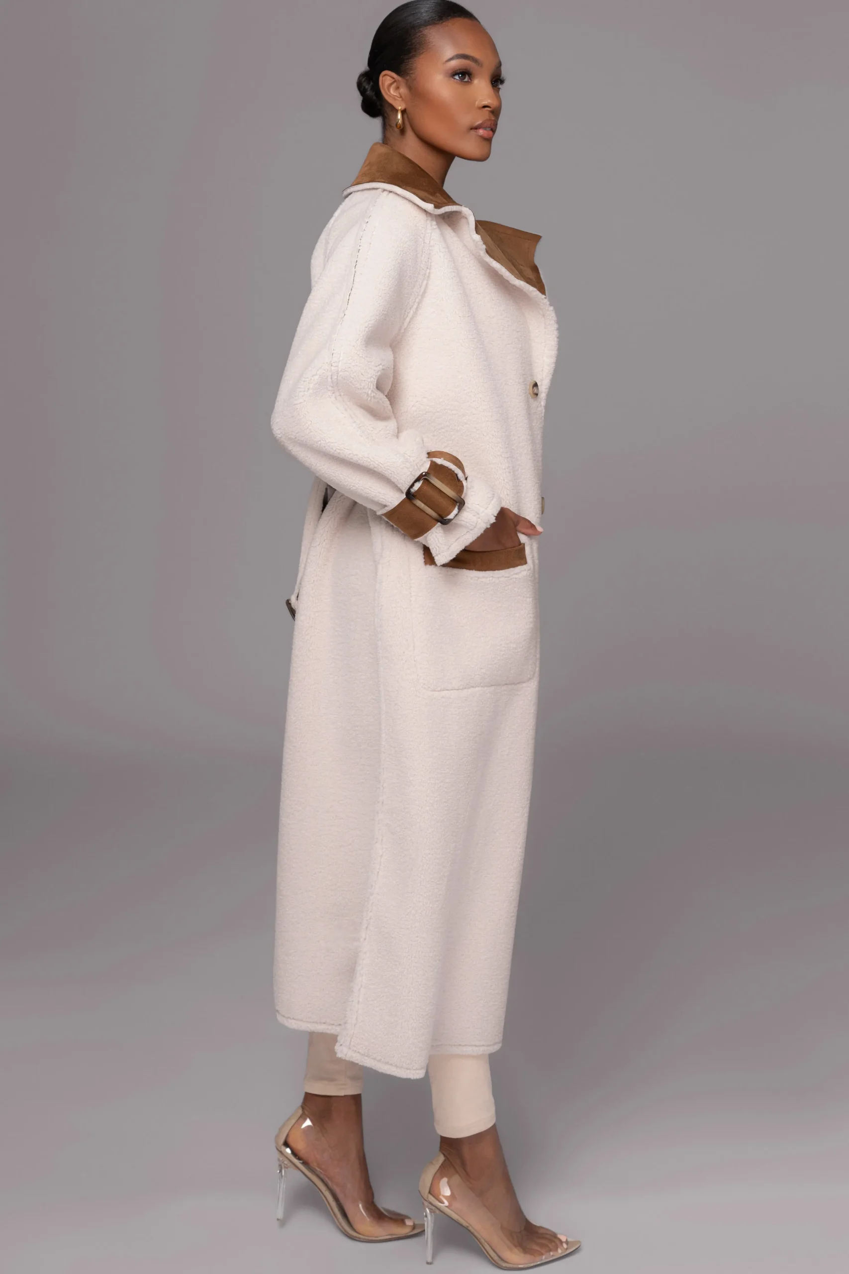 Tan Suede And Sherpa Reversible Coat*JLUXLABEL New