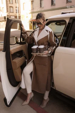 Tan Suede And Sherpa Reversible Coat*JLUXLABEL New