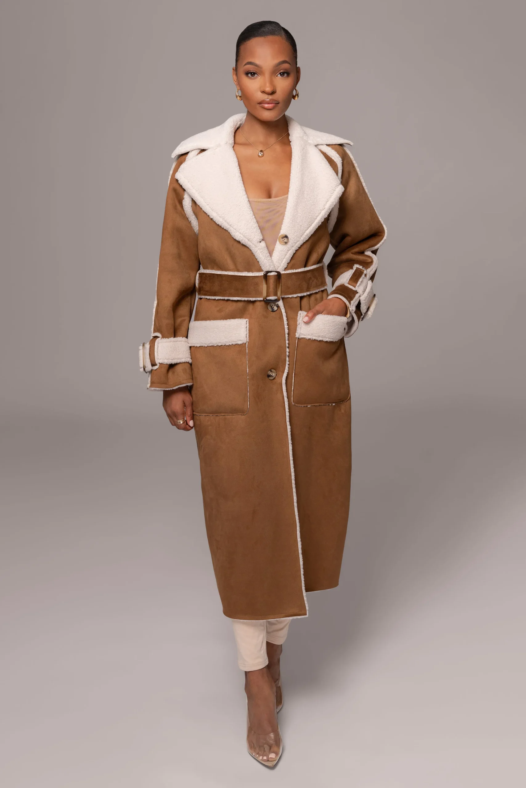 Tan Suede And Sherpa Reversible Coat*JLUXLABEL New