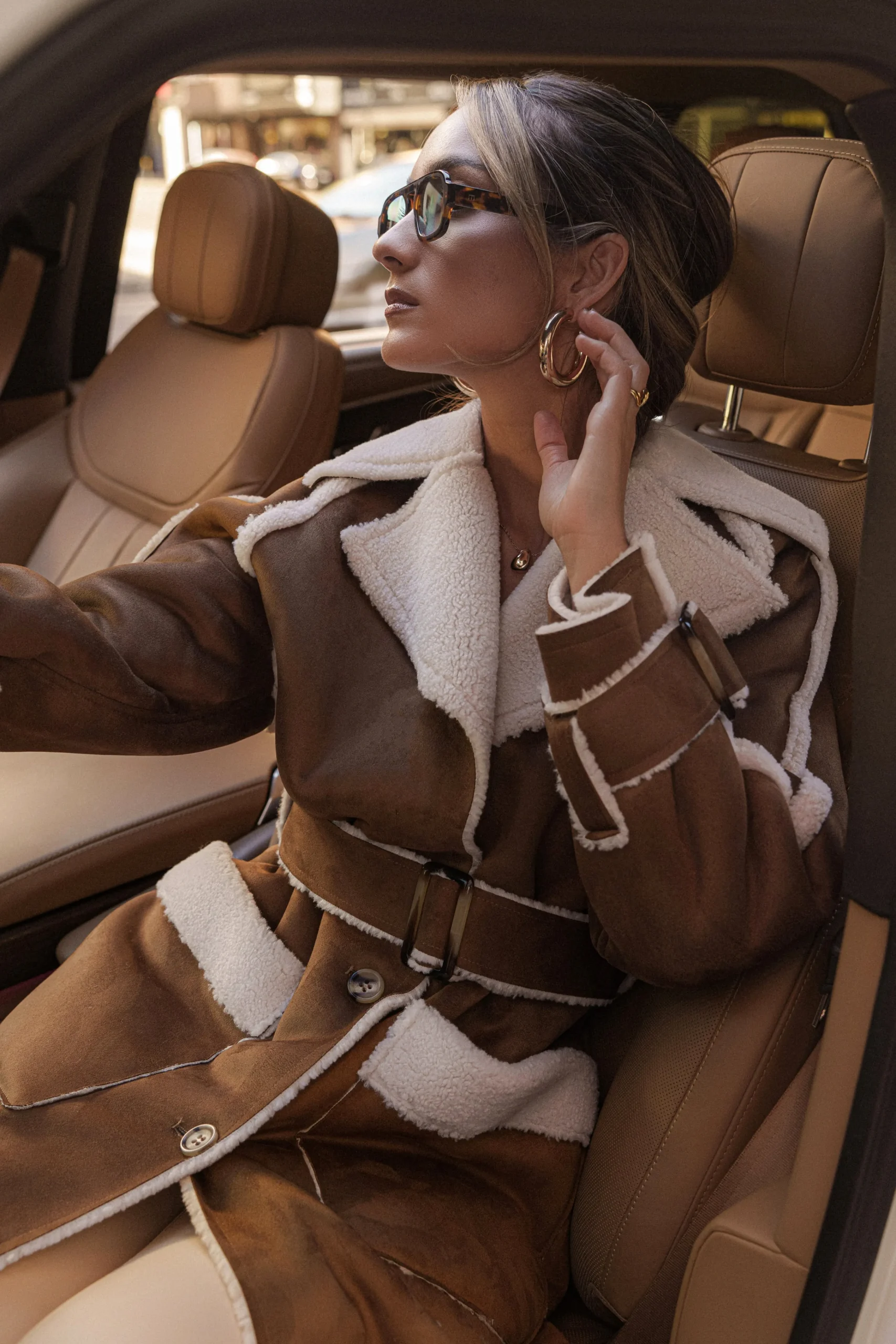 Tan Suede And Sherpa Reversible Coat*JLUXLABEL New