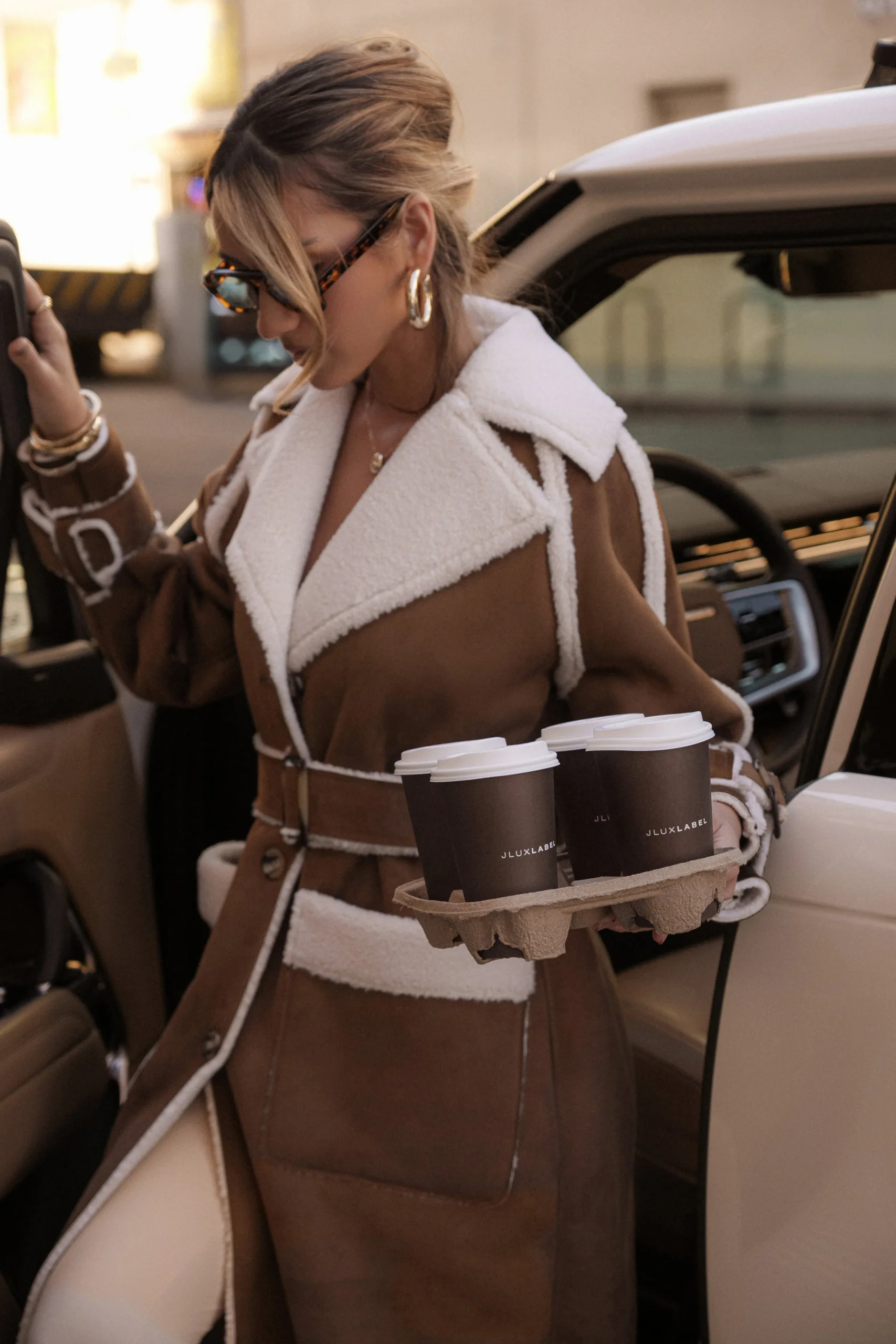 Tan Suede And Sherpa Reversible Coat*JLUXLABEL New