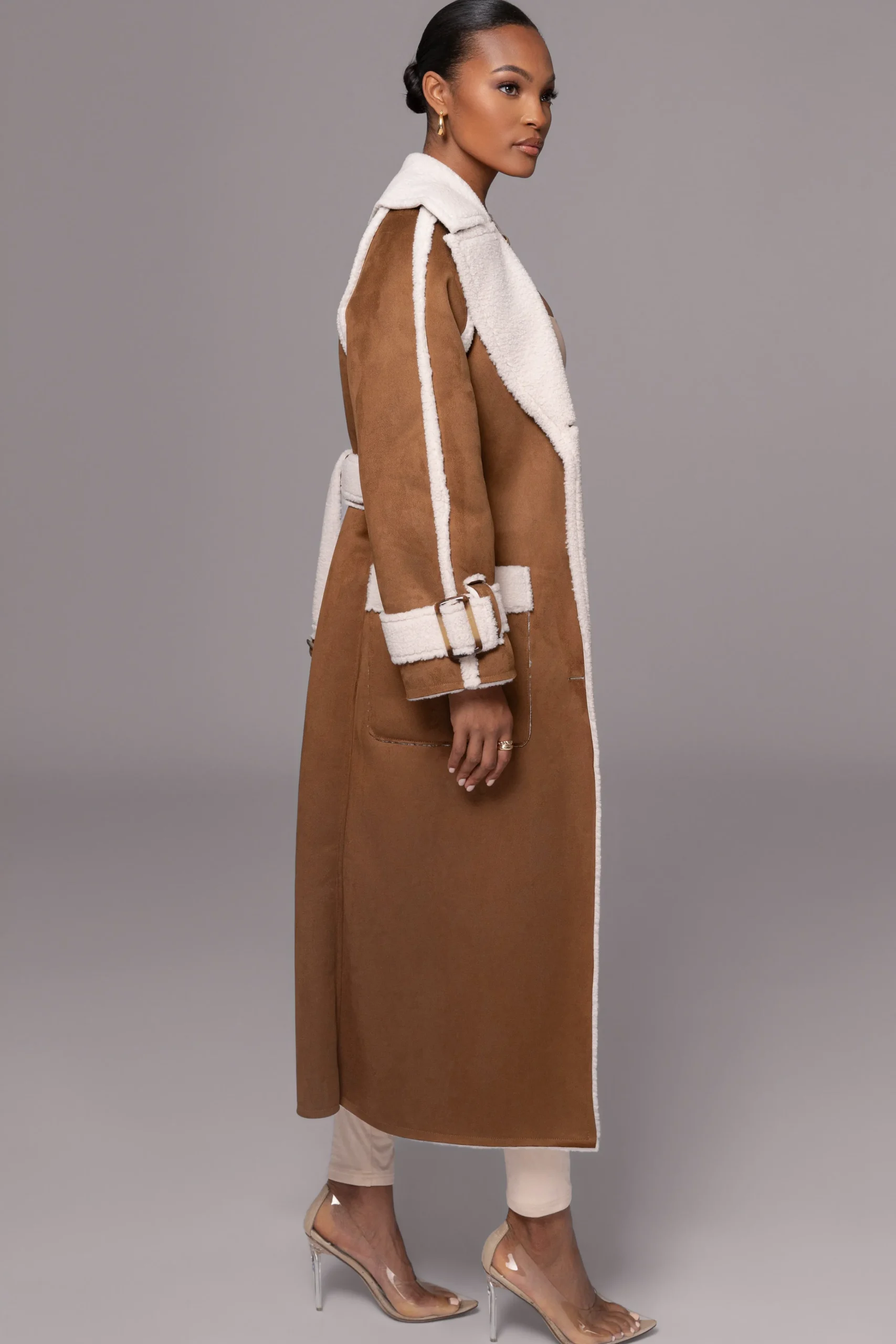 Tan Suede And Sherpa Reversible Coat*JLUXLABEL New