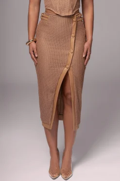 Tan Textured Mystique Midi Skirt*JLUXLABEL Best