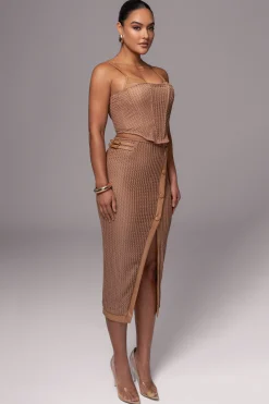 Tan Textured Mystique Midi Skirt*JLUXLABEL Best