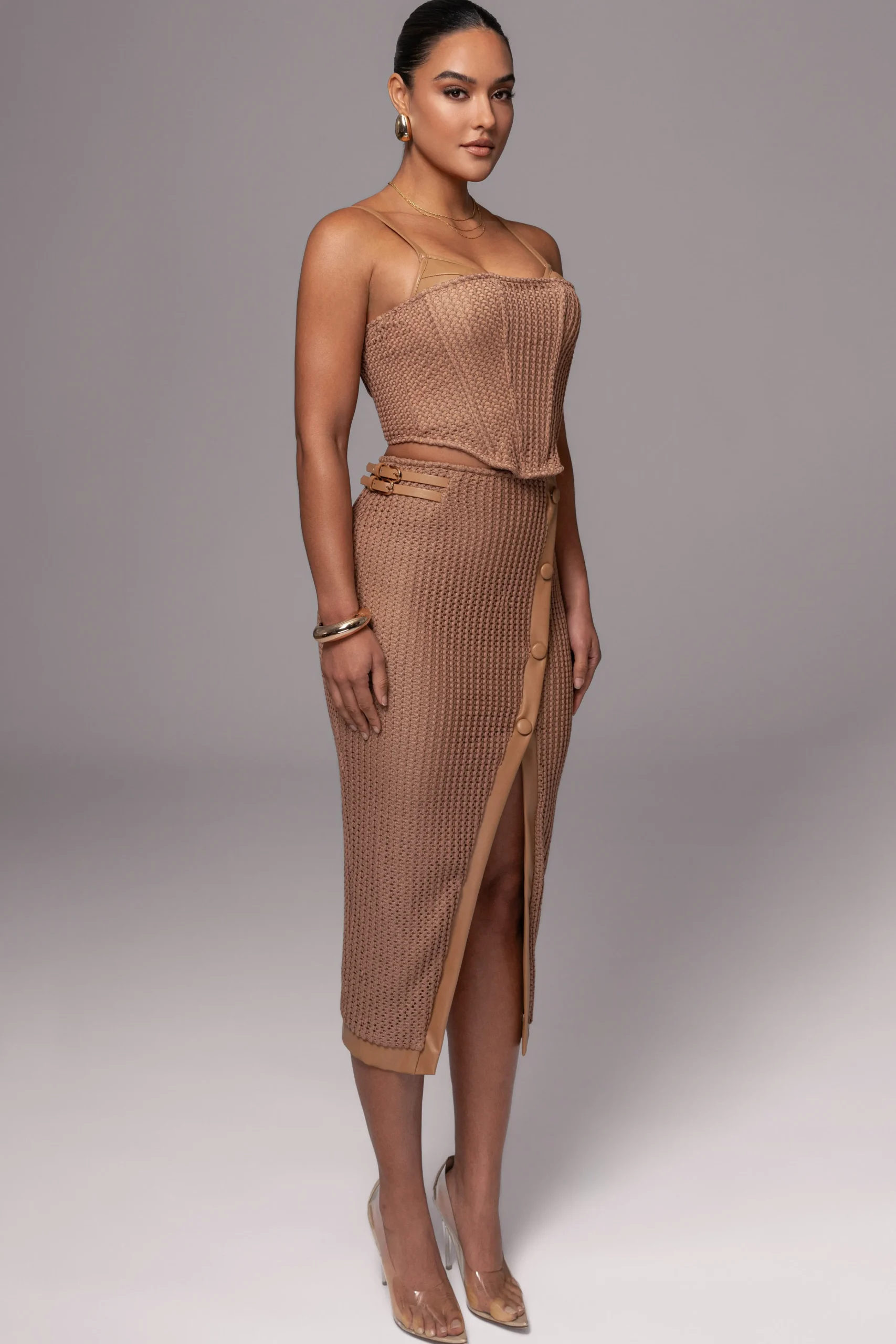 Tan Textured Mystique Midi Skirt*JLUXLABEL Best