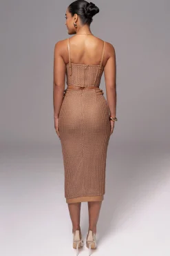 Tan Textured Mystique Midi Skirt*JLUXLABEL Best