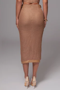 Tan Textured Mystique Midi Skirt*JLUXLABEL Best