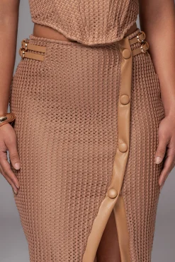 Tan Textured Mystique Midi Skirt*JLUXLABEL Best