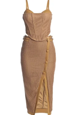 Tan Textured Mystique Midi Skirt*JLUXLABEL Best