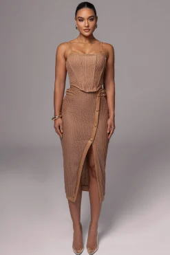Tan Textured Mystique Midi Skirt*JLUXLABEL Best