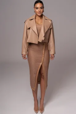 Tan Textured Mystique Midi Skirt*JLUXLABEL Best