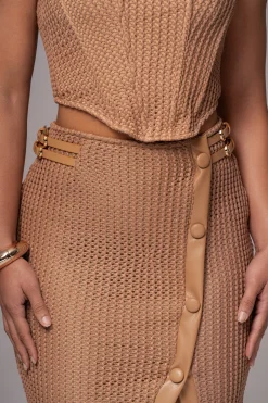 Tan Textured Mystique Midi Skirt*JLUXLABEL Best
