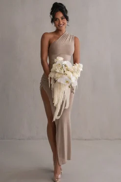 Taupe Contrast Eden One Shoulder Maxi Dress*JLUXLABEL Online