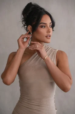 Taupe Contrast Eden One Shoulder Maxi Dress*JLUXLABEL Online