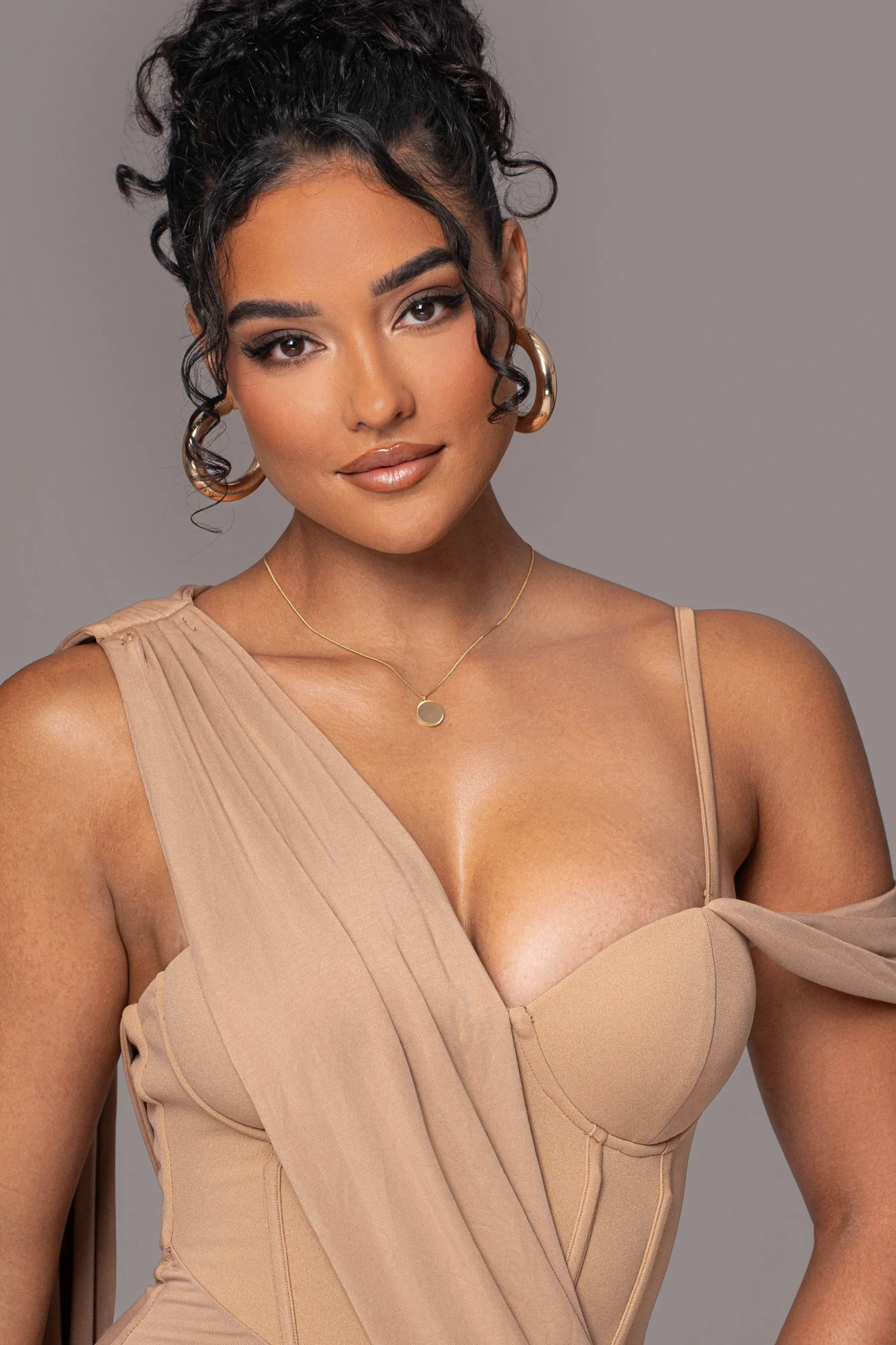 Taupe Grand Entrance Drape Dress*JLUXLABEL Hot