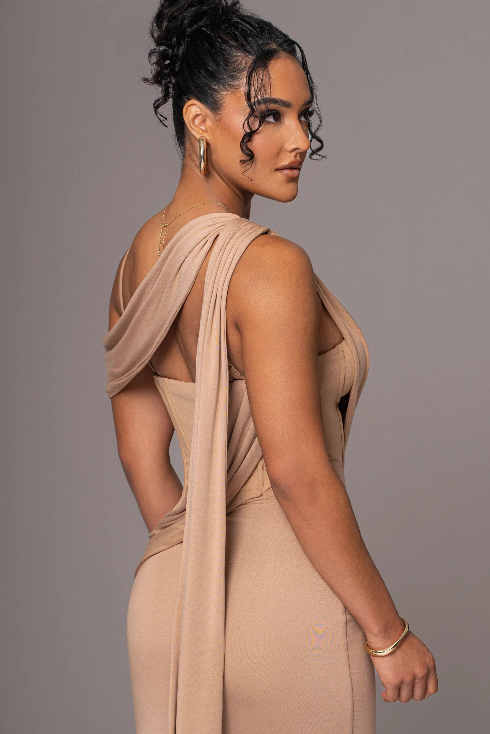 Taupe Grand Entrance Drape Dress*JLUXLABEL Hot