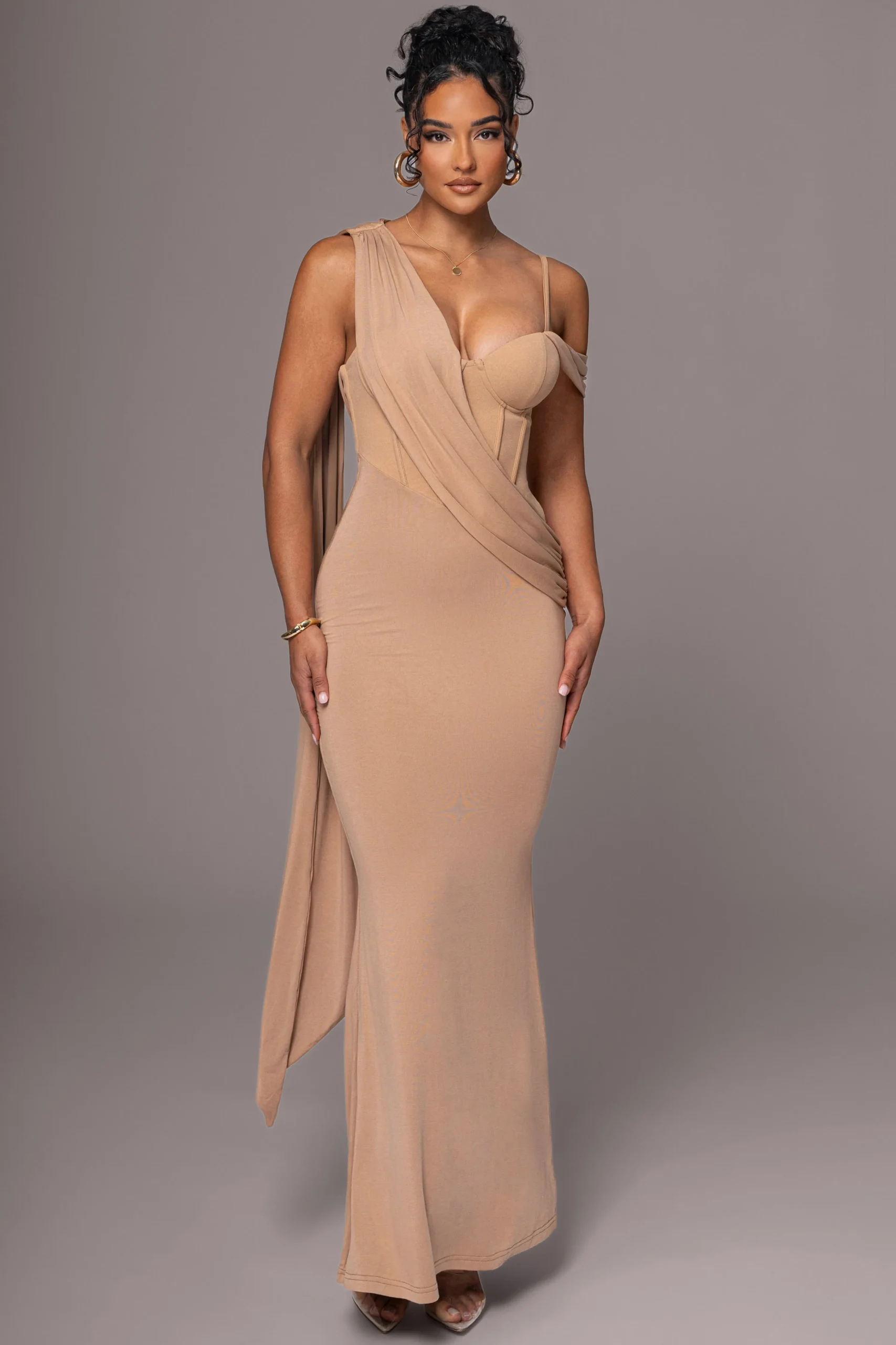 Taupe Grand Entrance Drape Dress*JLUXLABEL Hot