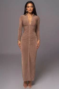 Taupe Zahra Button Front Maxi Dress*JLUXLABEL Outlet