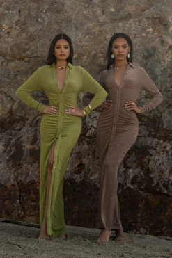 Taupe Zahra Button Front Maxi Dress*JLUXLABEL Outlet