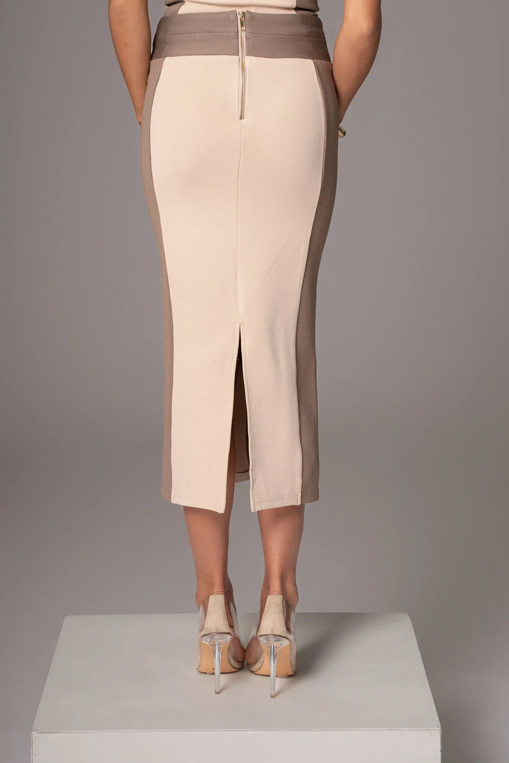 Taupe/Tan Celebration Colorblock Midi Skirt*JLUXLABEL Hot