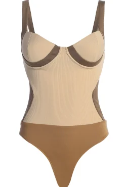 Taupe/Tan Throwback Colorblock Bodysuit*JLUXLABEL Sale