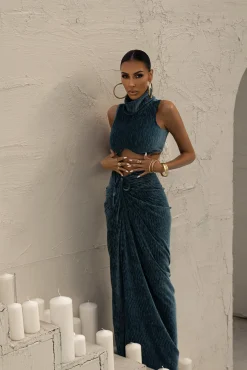 Teal Chosen One Velvet Skirt Set*JLUXLABEL Outlet