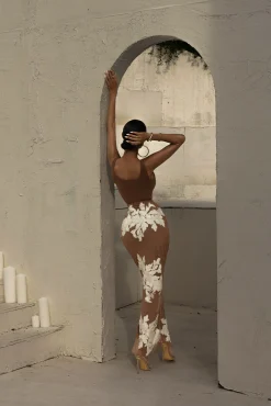 White Edena Embroidered Midi Skirt*JLUXLABEL Online