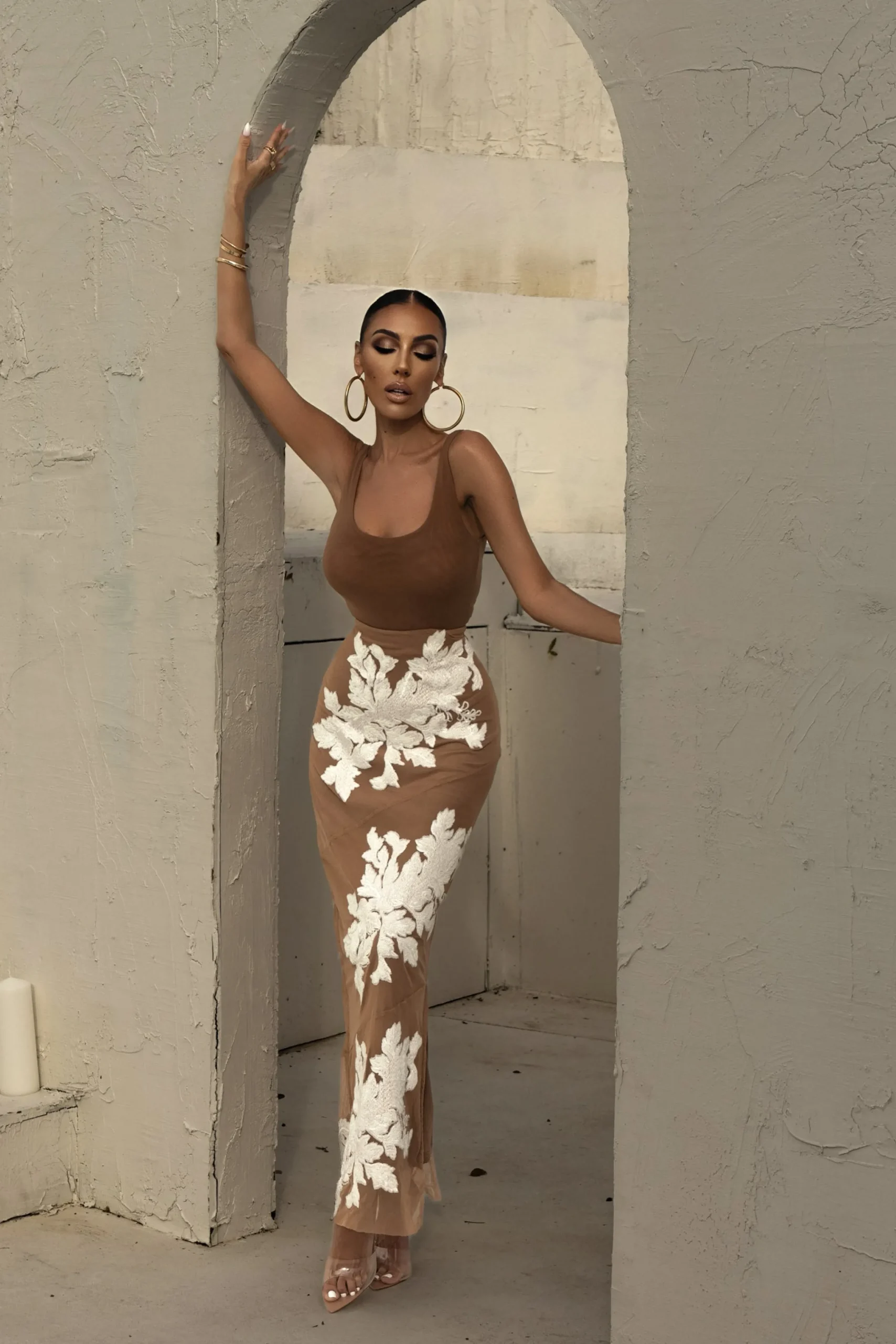 White Edena Embroidered Midi Skirt*JLUXLABEL Online