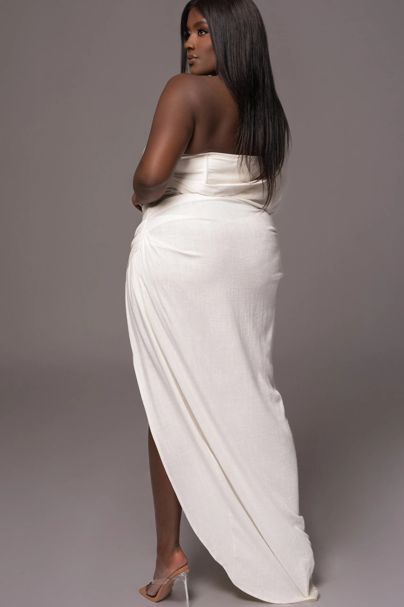 White Evita Linen Draped Dress*JLUXLABEL Best