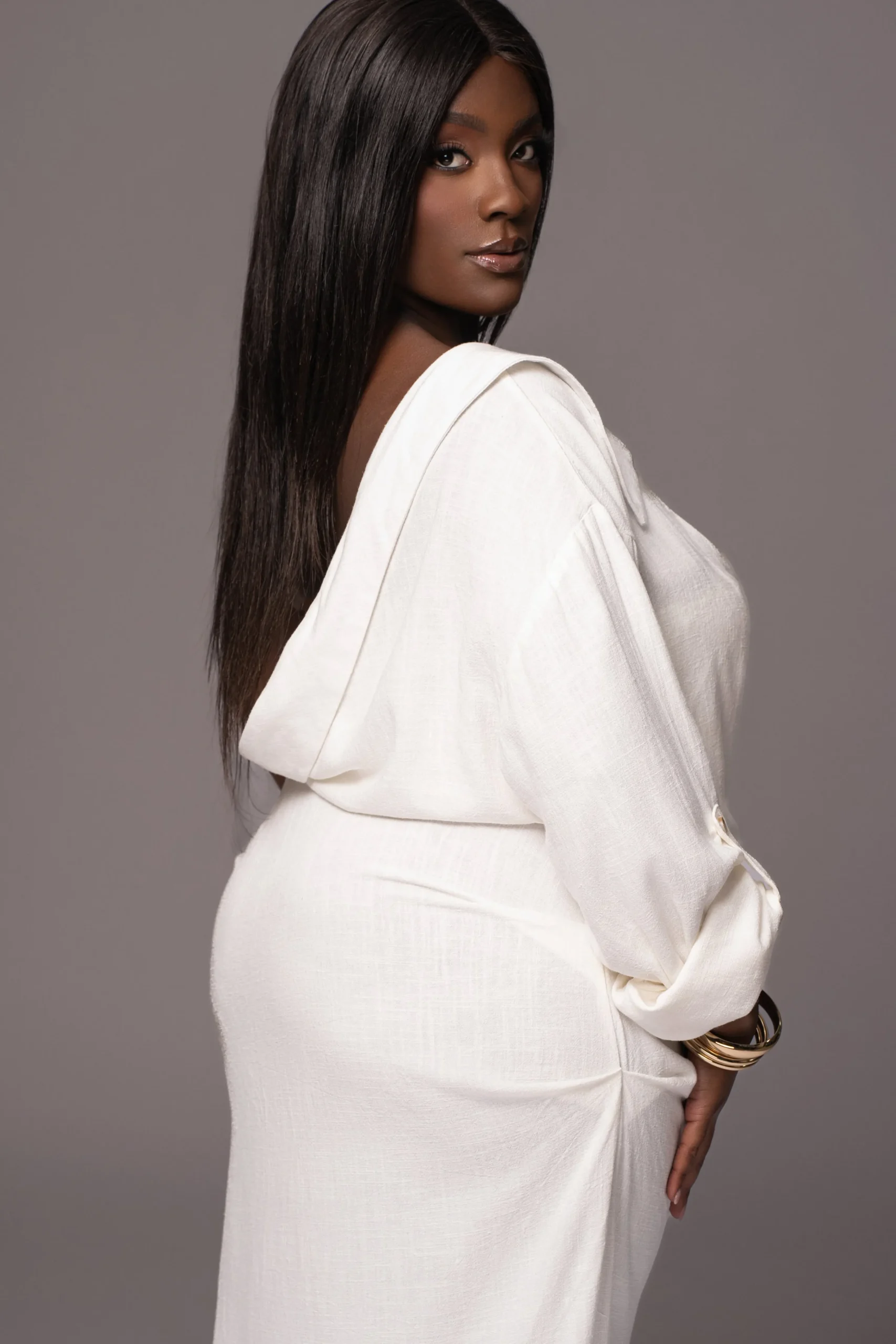 White Evita Linen Draped Dress*JLUXLABEL Best