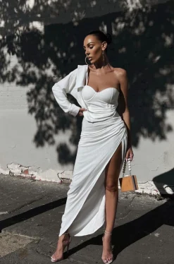 White Evita Linen Draped Dress*JLUXLABEL Best