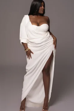 White Evita Linen Draped Dress*JLUXLABEL Best