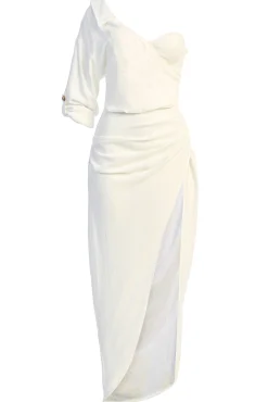 White Evita Linen Draped Dress*JLUXLABEL Best